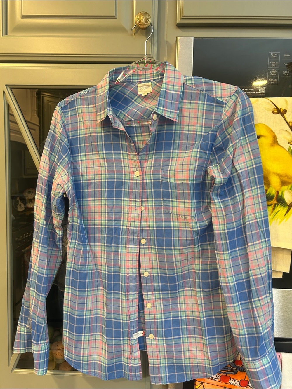 J. Crew Farmhouse Prairie Pink Madras Plaid Cotton Button up Shirt Small